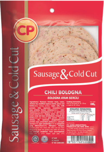 CP Chili Bologna: Tender chicken ham mixed with high quality spices and fresh chili peppers