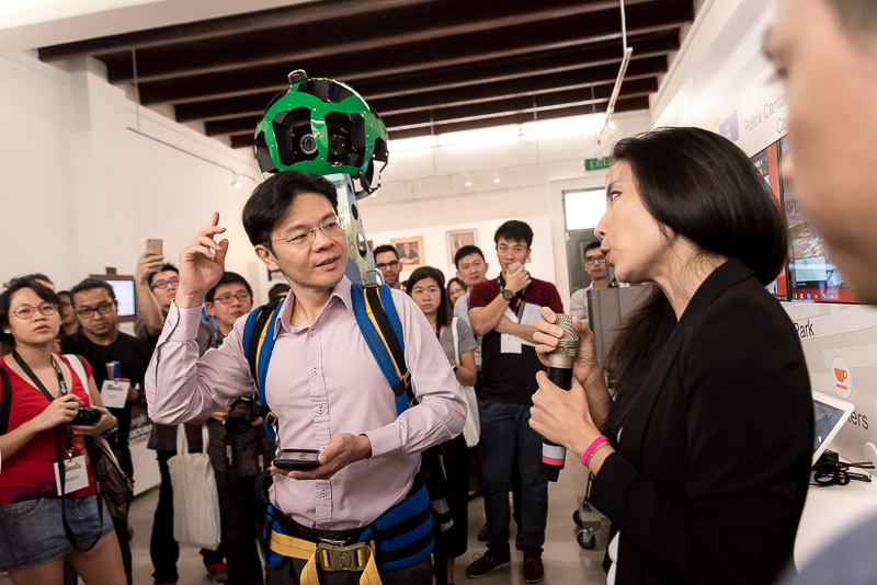 Mr Lawrence Wong wearing Google Trekker device, which weighs over 20kg.