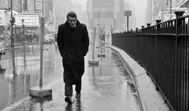 The now famous picture of James Dean at Times Square, taken by Dennis Stock 