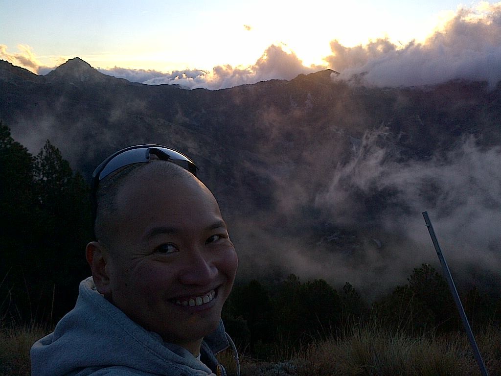 Sunrise in the misty Sierra Nevada mountains in Spain