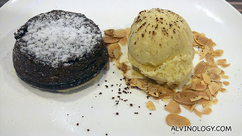 Molten Chocolate Fondant - Molten Belgian chocolate cake, homemade vanilla ice-cream (S$14)