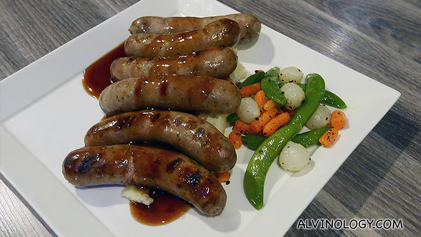 Grilled Pork Sausages - with red wine sauce and stoemp (S$28)