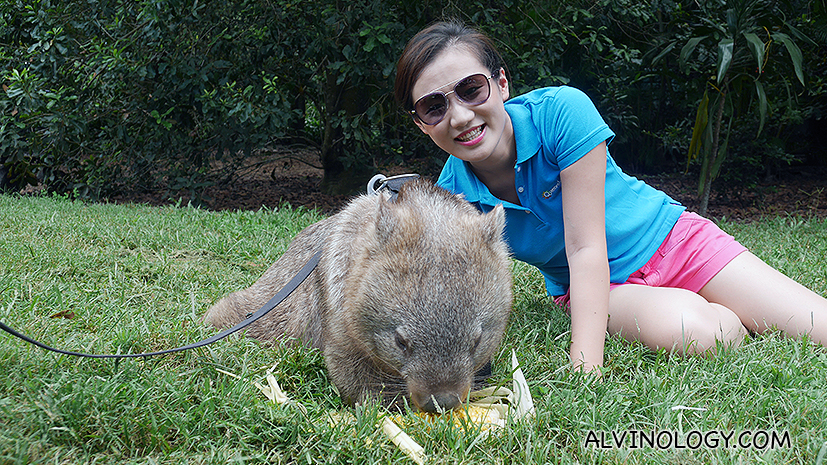 My friend, Lavender from China, posing with the wombat 