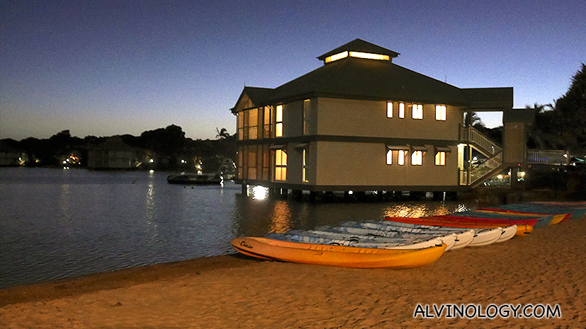 The watersports area by night