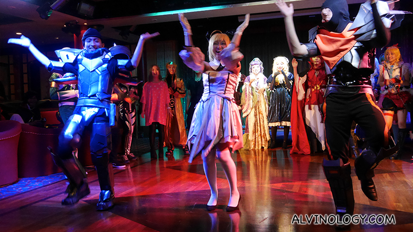 Cosplayers dancing the night away 